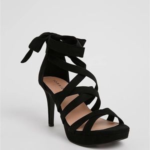 Torrid Black Faux Suede Strappy Platform Heels Size 7 NIB